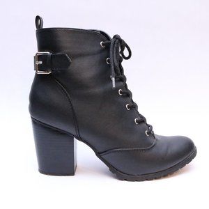 Cute Heel Lace Up Ankle Boots Black Size 9.5